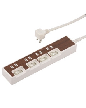 個別スイッチ付節電タップ(4個口/1.5m/木目調ブラウン系) 4971275050167