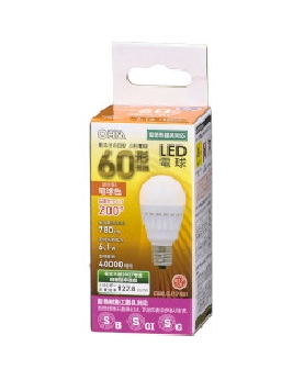 LED電球(60形相当/780lm/電球色/E17/広配光200°/密閉器具対応/断熱材施工器具対応) 4971275644779