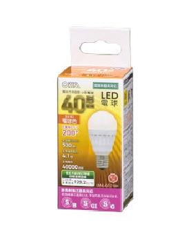 LED電球 小形(40形相当/530lm/電球色/E17/広配光200°/密閉器具対応/断熱材施工器具対応) 4971275644748