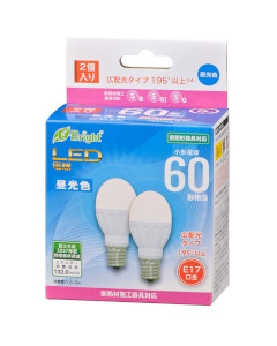 LED電球 小形(60形相当/845lm/6.4W/昼光色/E17/広配光195°/密閉器具対応/断熱材施工器具対応/2個入り) 4971275643246
