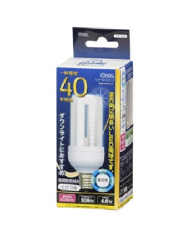 LED電球 D形(40形相当/506lm/昼光色/E17/全方向配光280°/密閉形器具対応/断熱材施工器具対応) 4971275616714