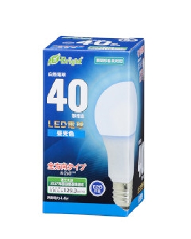 LED電球(40形相当/569lm/昼光色/E26/全方向配光260°/密閉形器具対応) 4971275643420