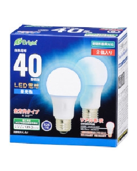 LED電球(40形相当/569lm/昼光色/E26/全方向配光260°/密閉形器具対応/2個入り) 4971275643512