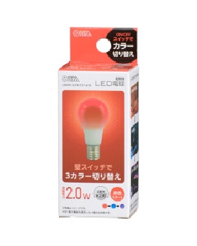 LED電球(E17/広配光230°/密閉形器具対応/青・赤・紫3カラー切替機能付/赤スタート) 4971275634459