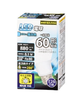 LED電球(60形相当/880 lm/昼白色/E26/全方向280°/調光器対応) 4971275618749