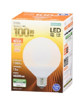 LED電球 ボール球形(100形相当/1360Lm/13W/電球色/E26/全方向配光240°/密閉形器具対応) 4971275631670