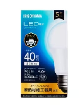 LED電球 E26 広配光 40W 昼白色 4967576653855