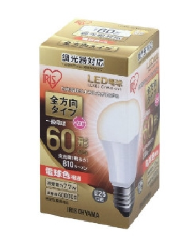 LED電球 E26 全方向 調光 60形相当 電球色 4967576293396
