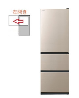 【左開き】冷蔵庫 3ドア 375L 4549873214238